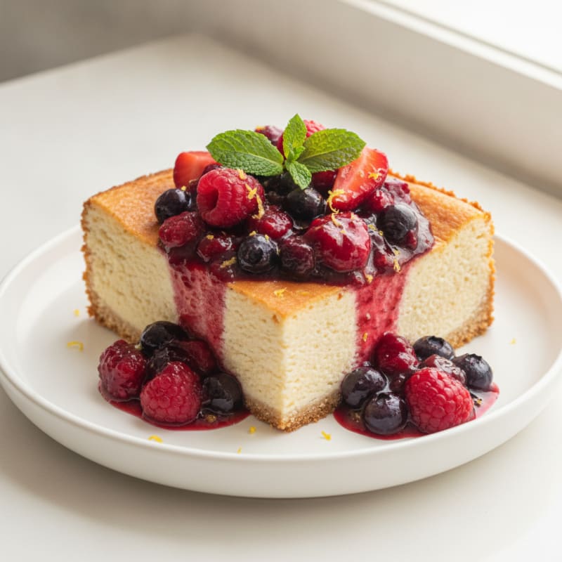 Greek Yogurt Protein Cheesecake with Mixed Berries