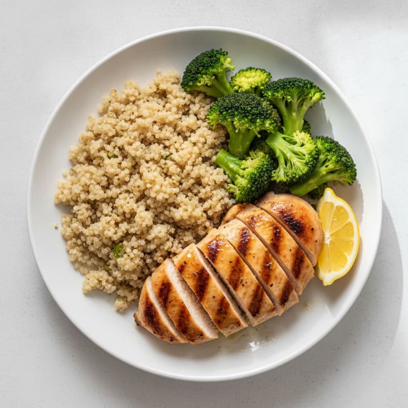 Grilled Chicken Breast with Quinoa and Steamed Broccoli