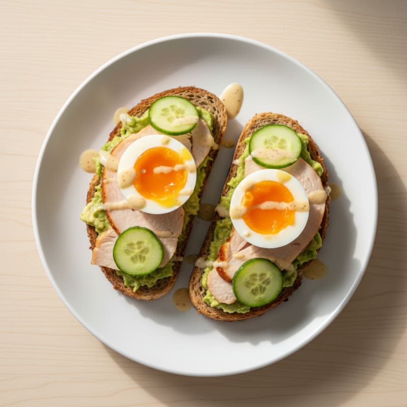 Turkey and Egg Whole Meal Toast with Cucumber Slices
