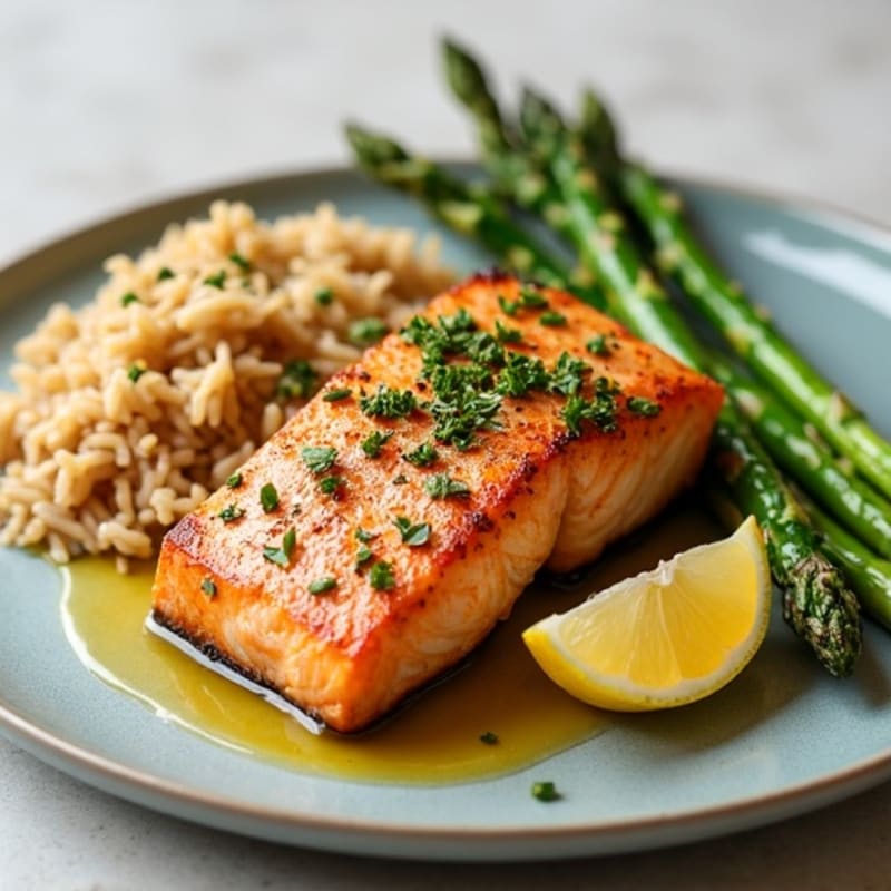 Herb-Roasted Salmon with Asparagus and Brown Rice