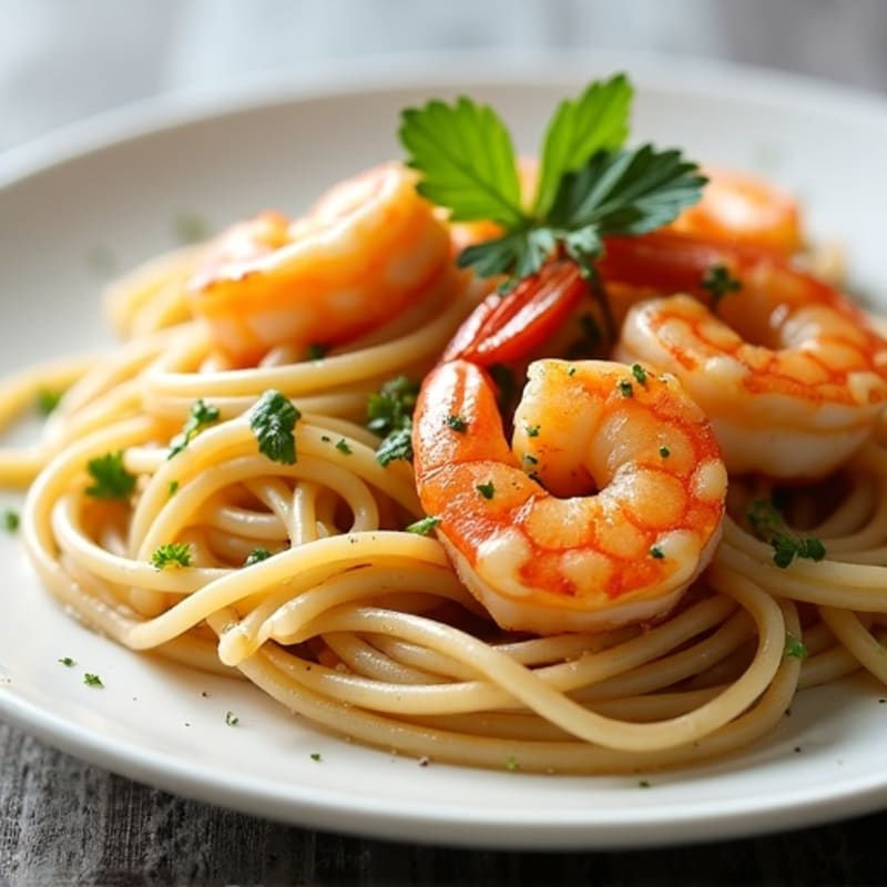 Healthy Pan-Seared Garlic Butter Shrimp with Whole Wheat Linguine