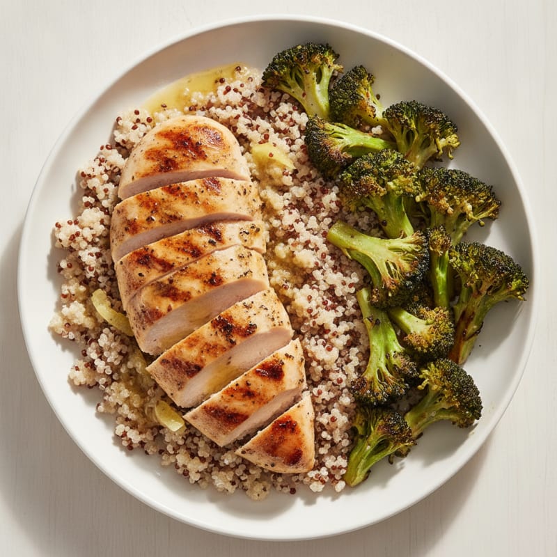 Grilled Chicken Breast with Quinoa and Roasted Broccoli