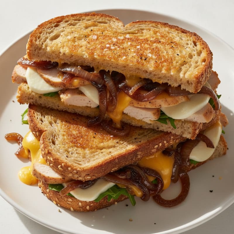 Triple-Decker Grilled Cheese with Caramelized Onions
