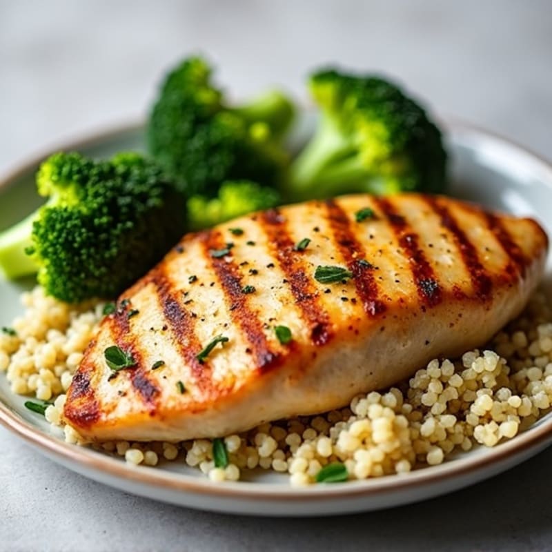 Grilled Chicken Breast with Quinoa and Roasted Broccoli