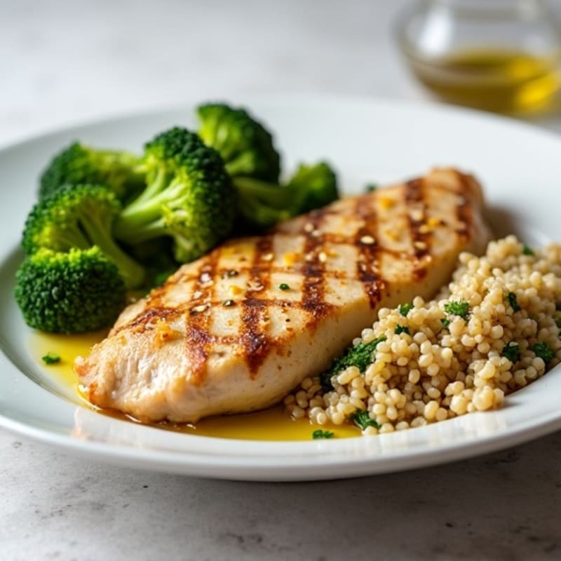 Grilled Chicken Breast with Quinoa and Roasted Broccoli