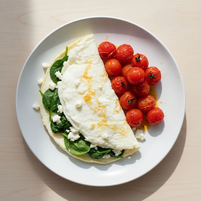 Egg White Spinach Feta Omelette with Roasted Tomatoes