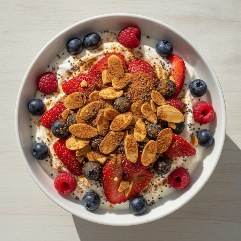 Greek Yogurt Parfait with Crunchy Almonds and Fresh Berries