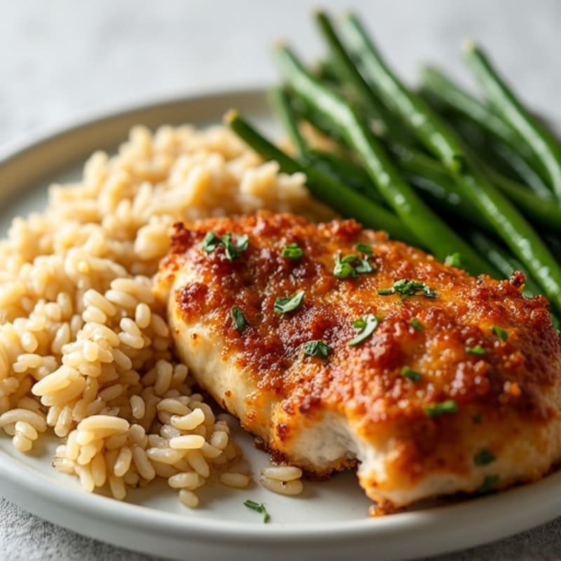 Crispy Herb-Roasted Chicken with Fluffy Brown Rice