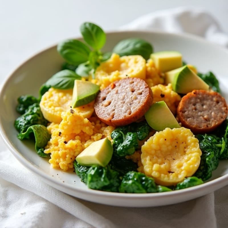 Egg White and Turkey Sausage Scramble with Spinach