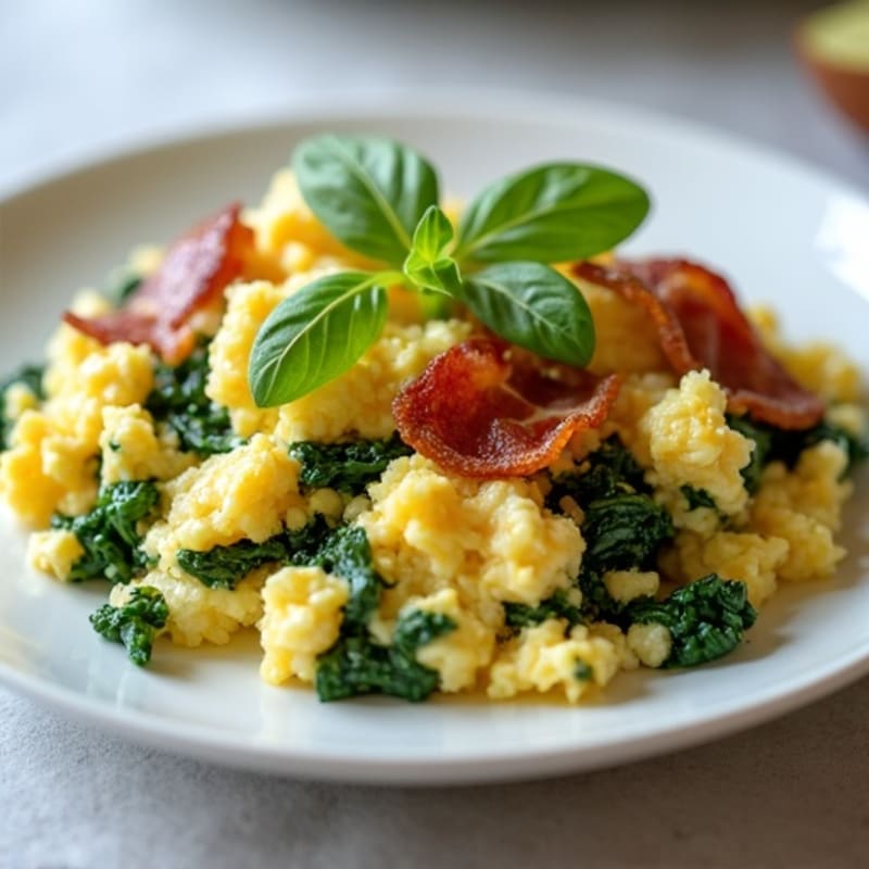 Cottage Cheese Scramble with Spinach and Turkey Bacon