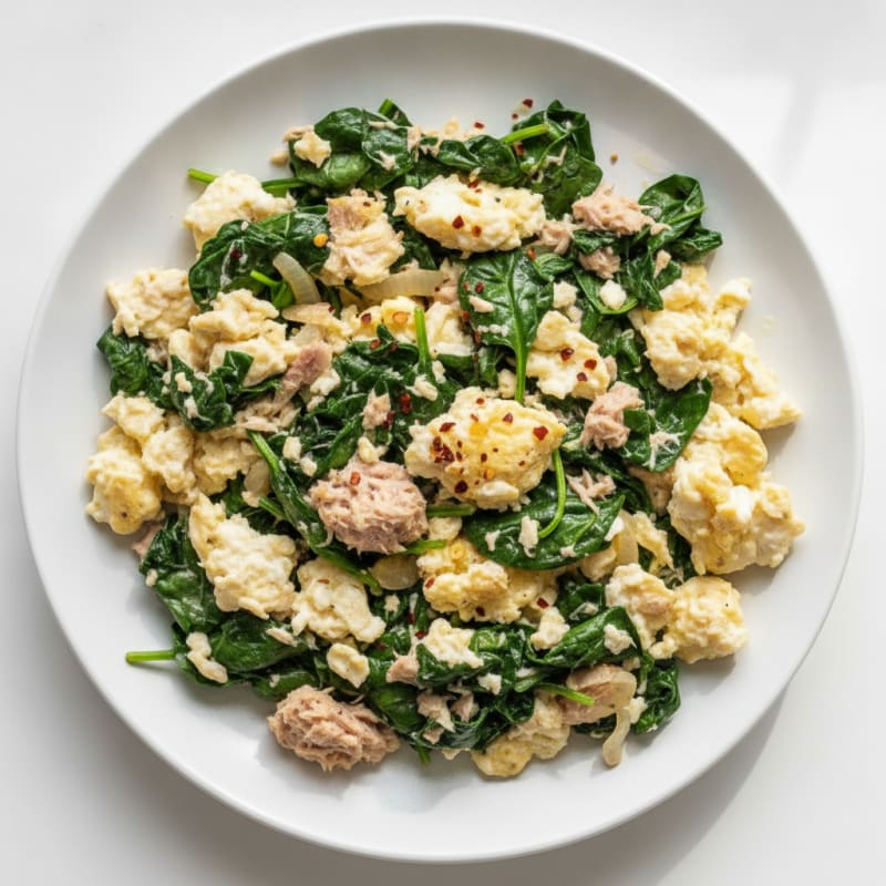 Egg White and Tuna Scramble with Spinach
