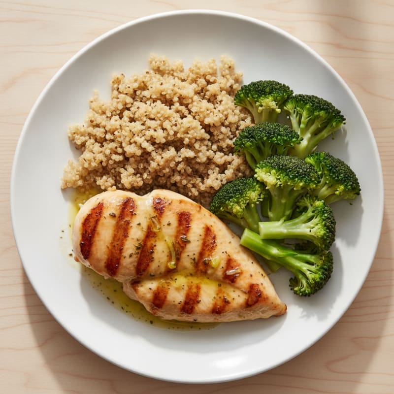 Grilled Chicken Breast with Quinoa and Steamed Broccoli