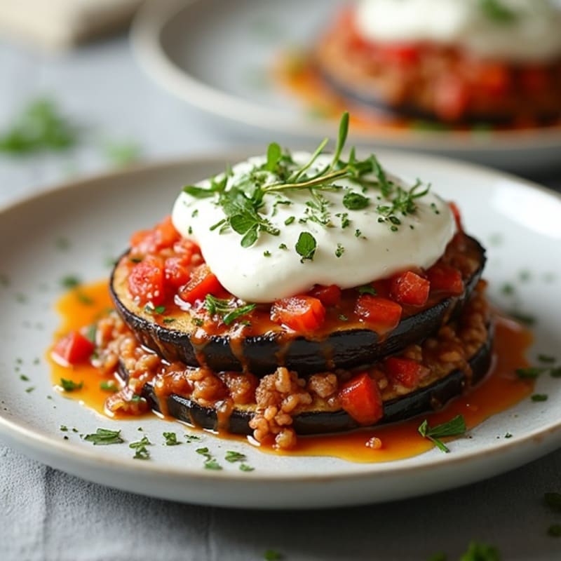 Layered Lamb and Eggplant Bake with Creamy Topping