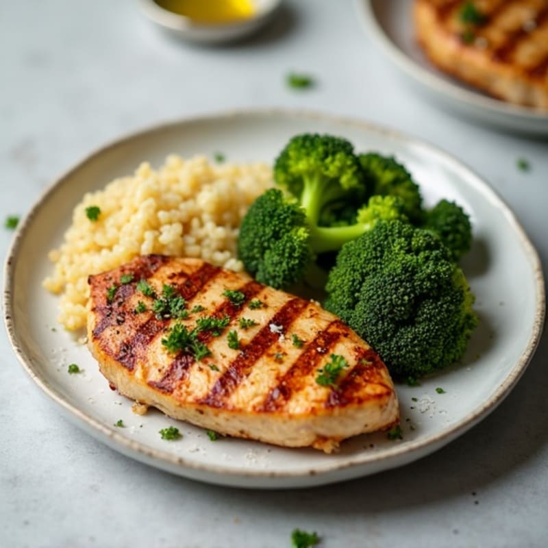 Grilled Chicken Breast with Roasted Broccoli and Quinoa