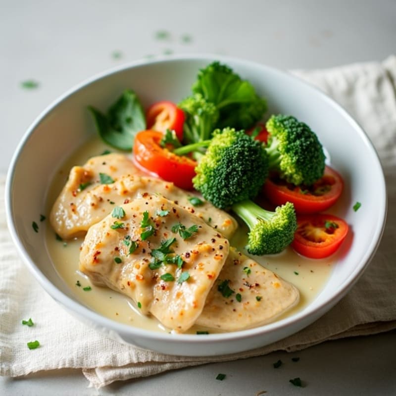 Creamy Coconut Chicken with Green Herbs and Fresh Vegetables