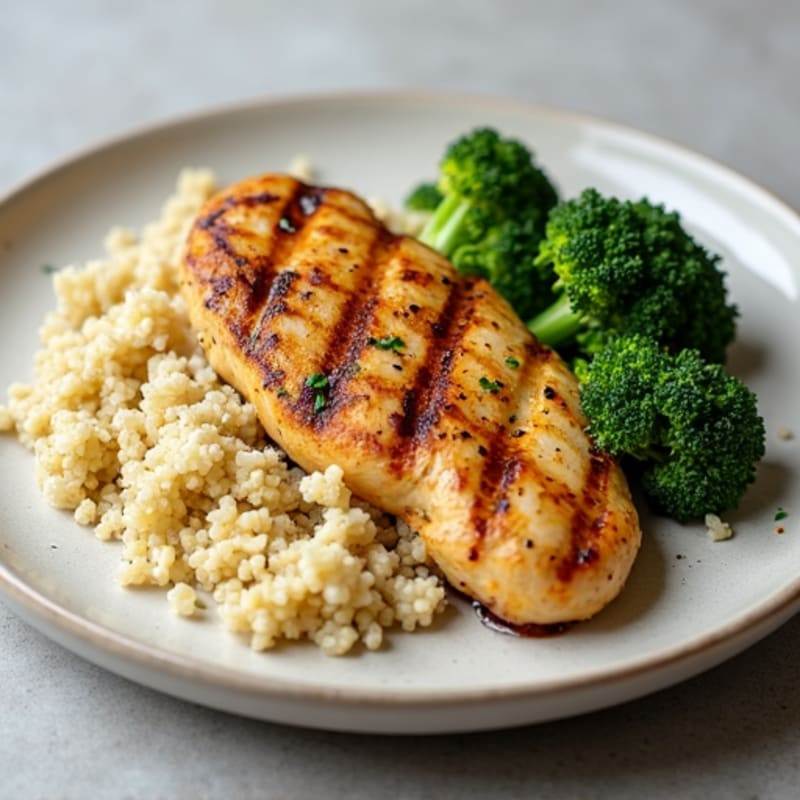 Grilled Chicken Breast with Quinoa and Roasted Broccoli