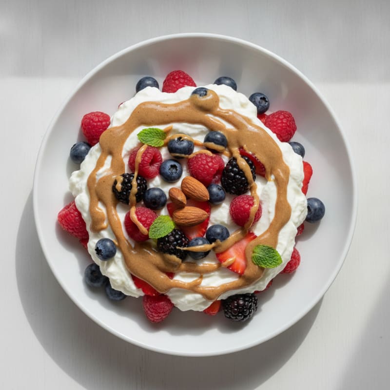 Greek Yogurt Protein Parfait with Mixed Berries and Almond Butter