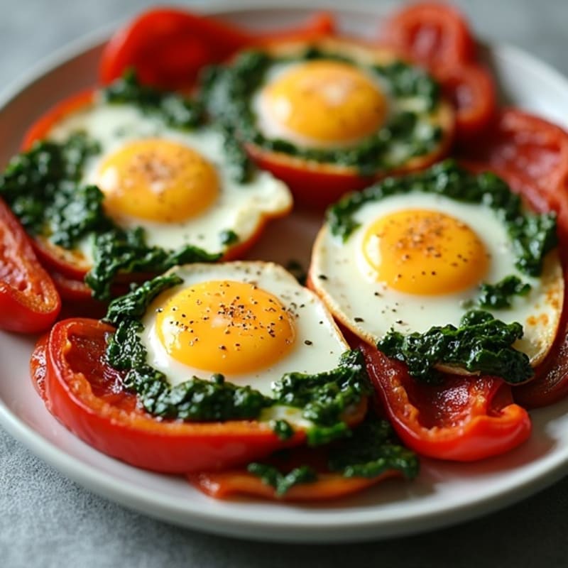 Sheet Pan Baked Eggs with Roasted Bell Peppers and Spinach