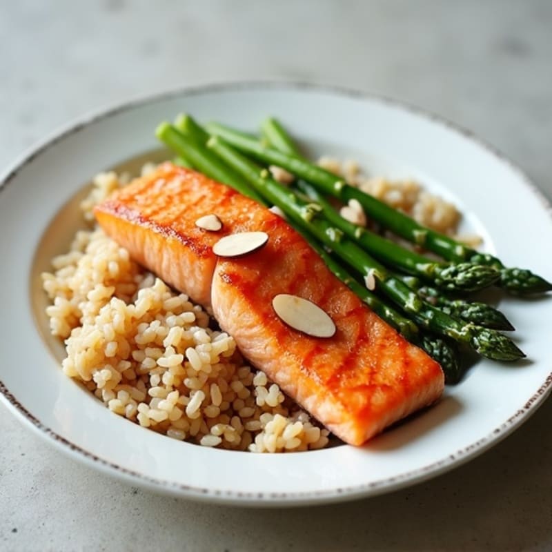 Seared Salmon with Steamed Asparagus and Brown Rice