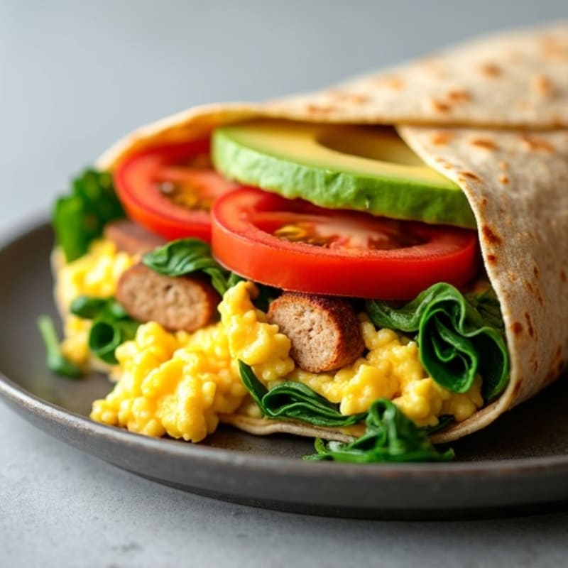 Egg White Scramble with Chicken Sausage and Sautéed Spinach