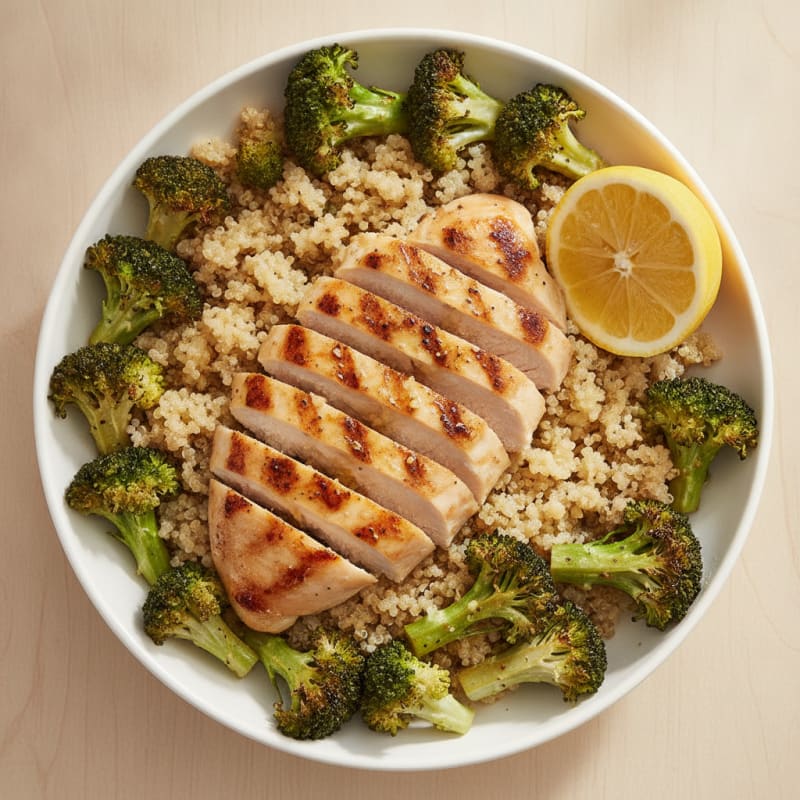 Grilled Chicken Breast and Quinoa Bowl with Roasted Broccoli
