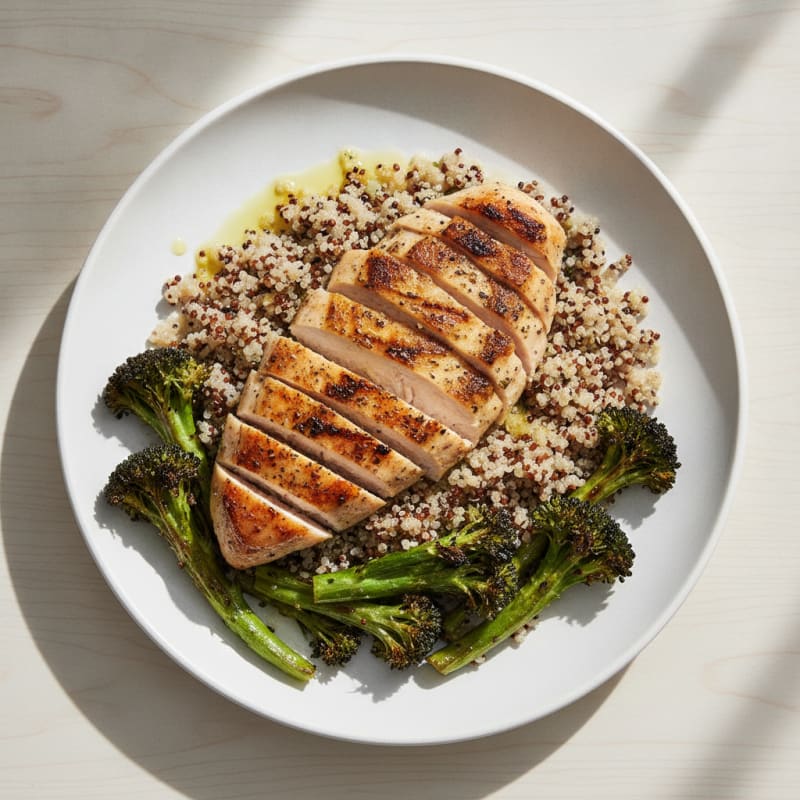 Grilled Chicken Breast with Quinoa and Roasted Broccoli