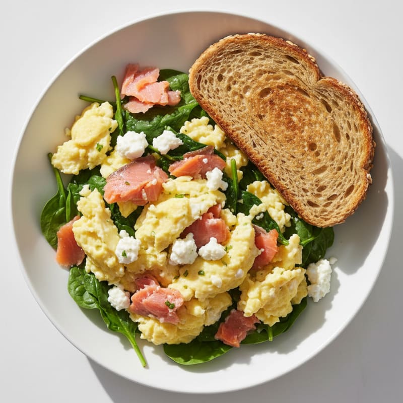 Smoked Salmon Scramble with Spinach and Cottage Cheese
