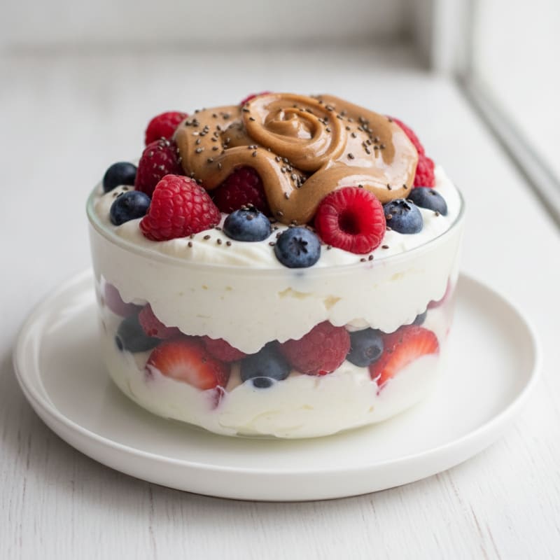 Greek Yogurt Protein Parfait with Mixed Berries and Almond Butter