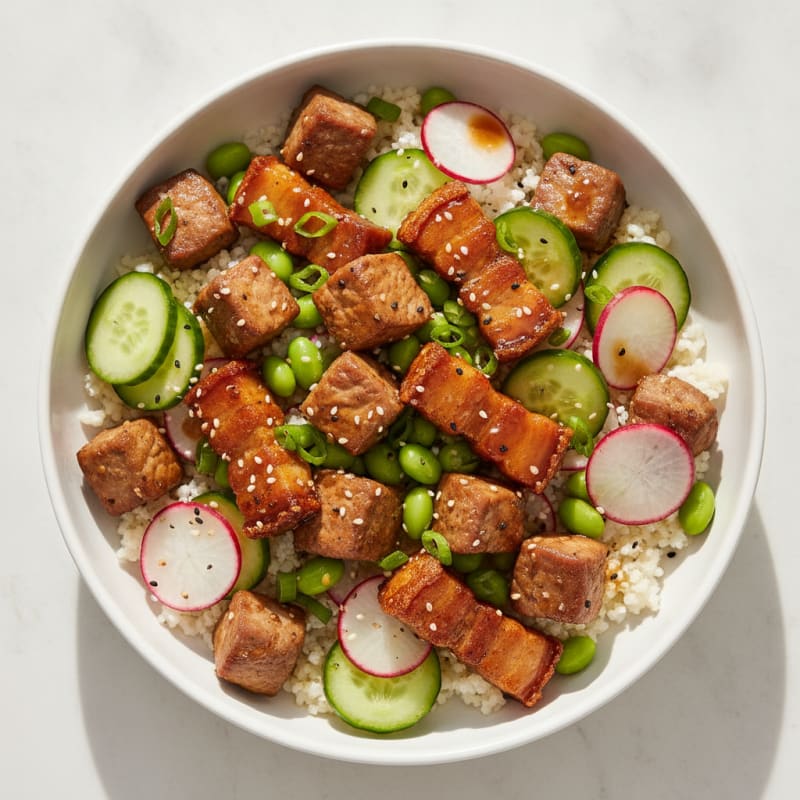 Ginger-Soy Pork Belly Poke Bowl