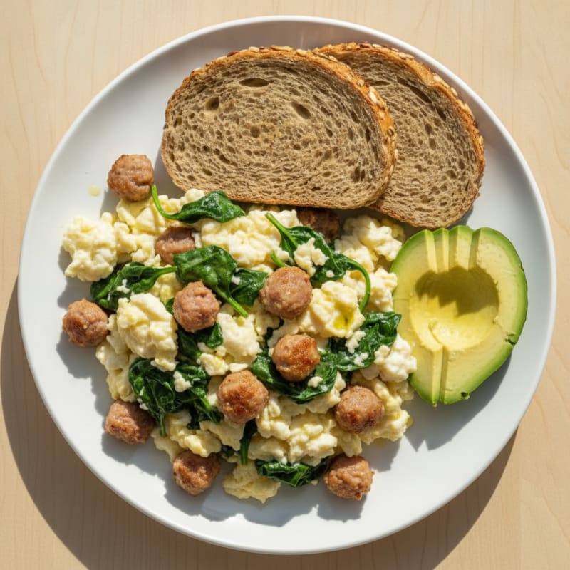 Egg White Scramble with Turkey Sausage and Spinach