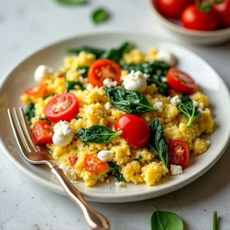Egg White and Cottage Cheese Scramble with Spinach and Tomatoes