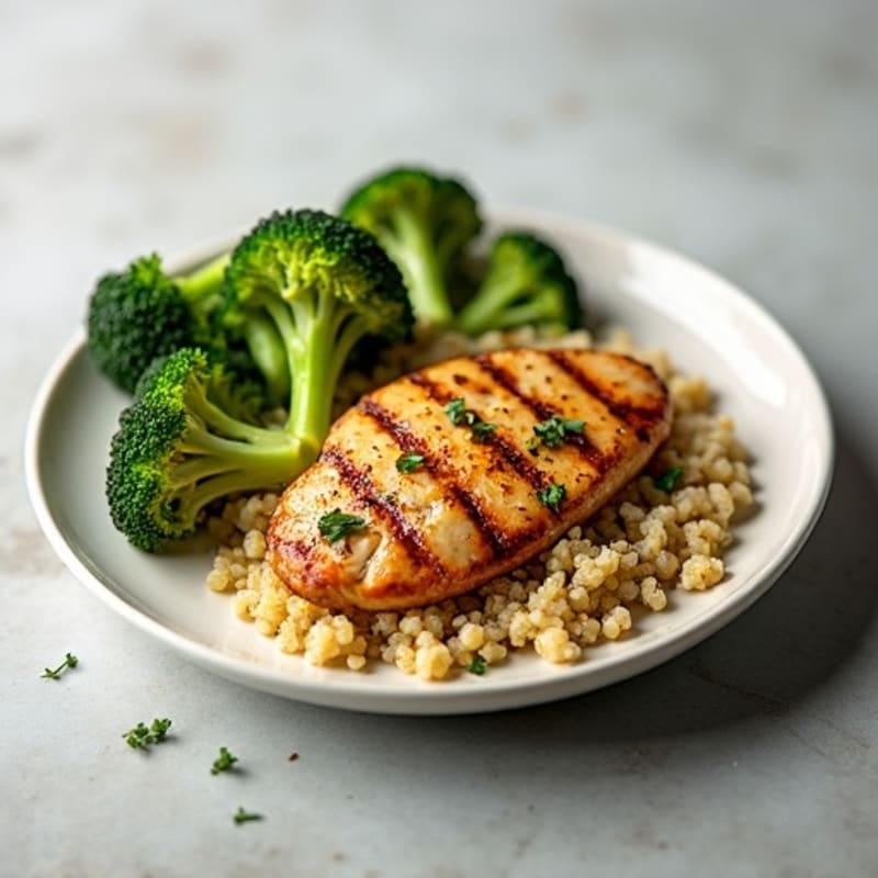 Grilled Chicken Breast with Quinoa and Roasted Broccoli