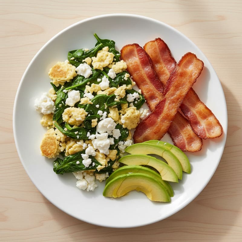 Cottage Cheese Scramble with Spinach and Turkey Bacon