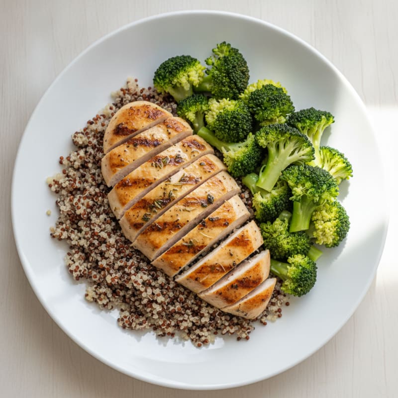 Grilled Chicken Breast with Quinoa and Steamed Broccoli