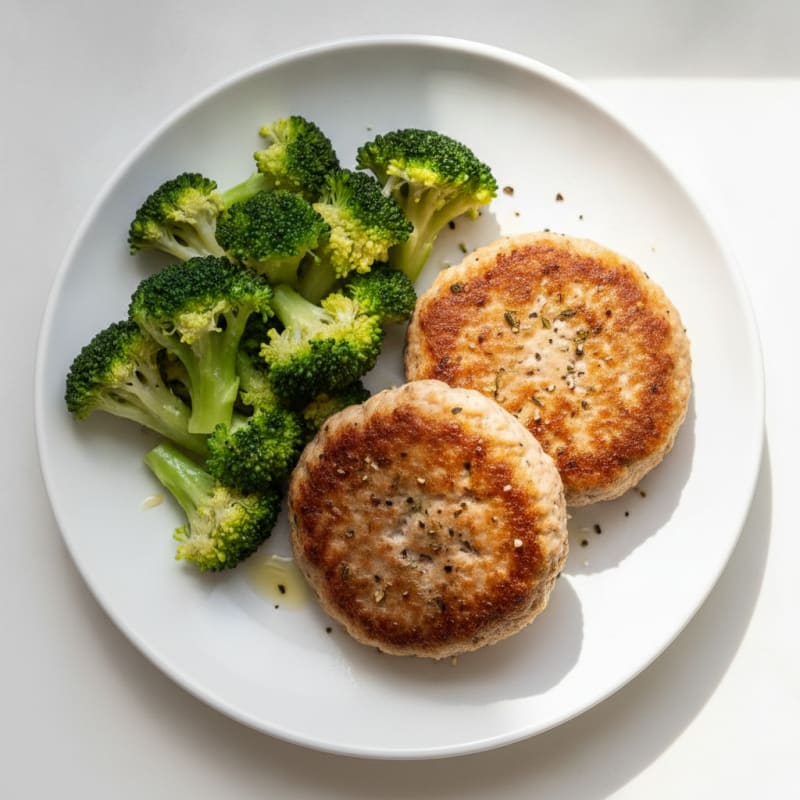 Seared Turkey Patties with Steamed Broccoli