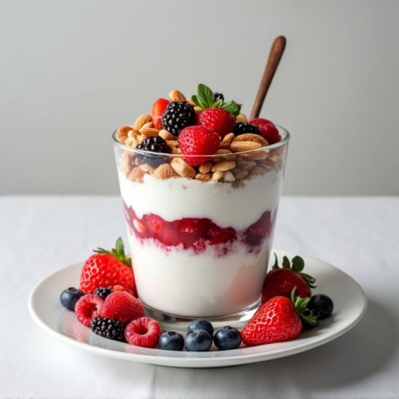 Greek Yogurt Protein Parfait with Mixed Berries and Almonds