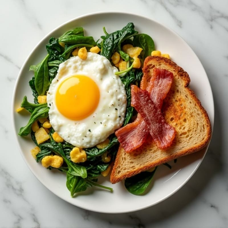 Egg White Spinach Scramble with Turkey Bacon