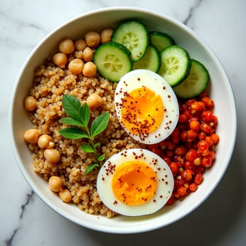 Hearty Red Lentil Quinoa Bowl with Zesty Pickled Cucumbers
