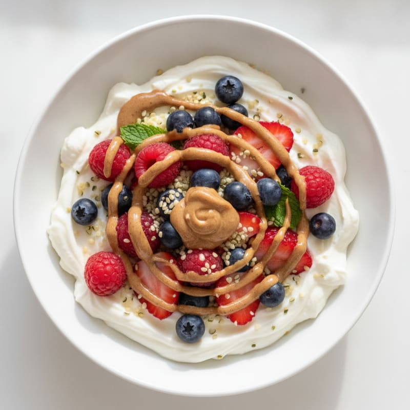 Silky Greek Yogurt Bowl with Mixed Berries and Hemp Seeds