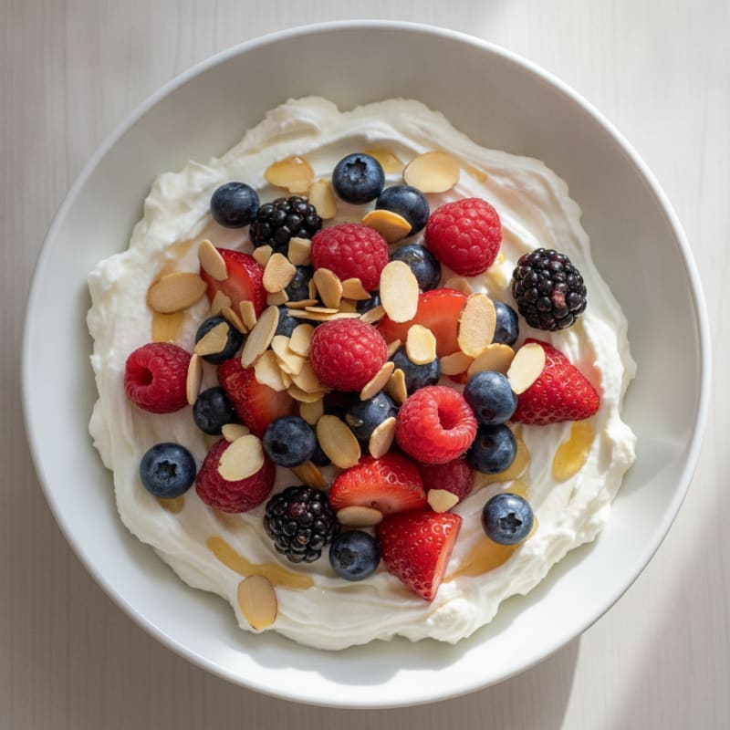 Greek Yogurt Protein Bowl with Mixed Berries and Almonds
