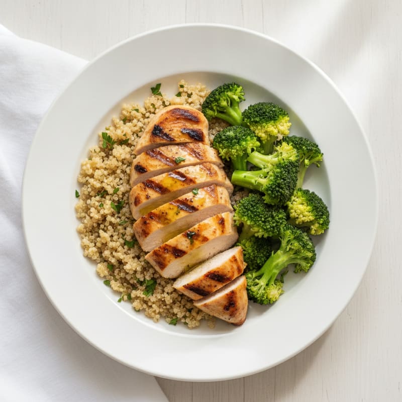 Grilled Chicken Breast with Quinoa and Steamed Broccoli