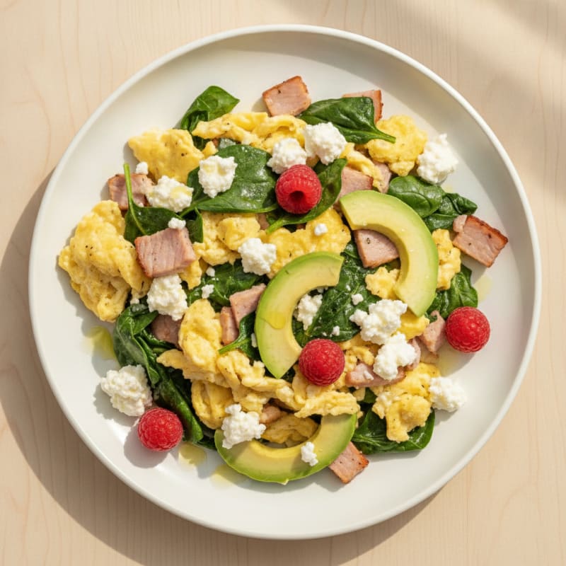 Cottage Cheese Scramble with Spinach and Smoked Turkey