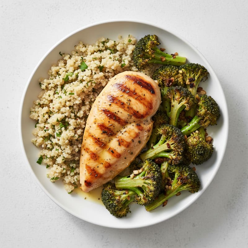 Grilled Chicken Breast with Roasted Broccoli and Quinoa
