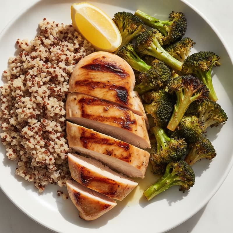 Grilled Chicken Breast with Roasted Broccoli and Quinoa