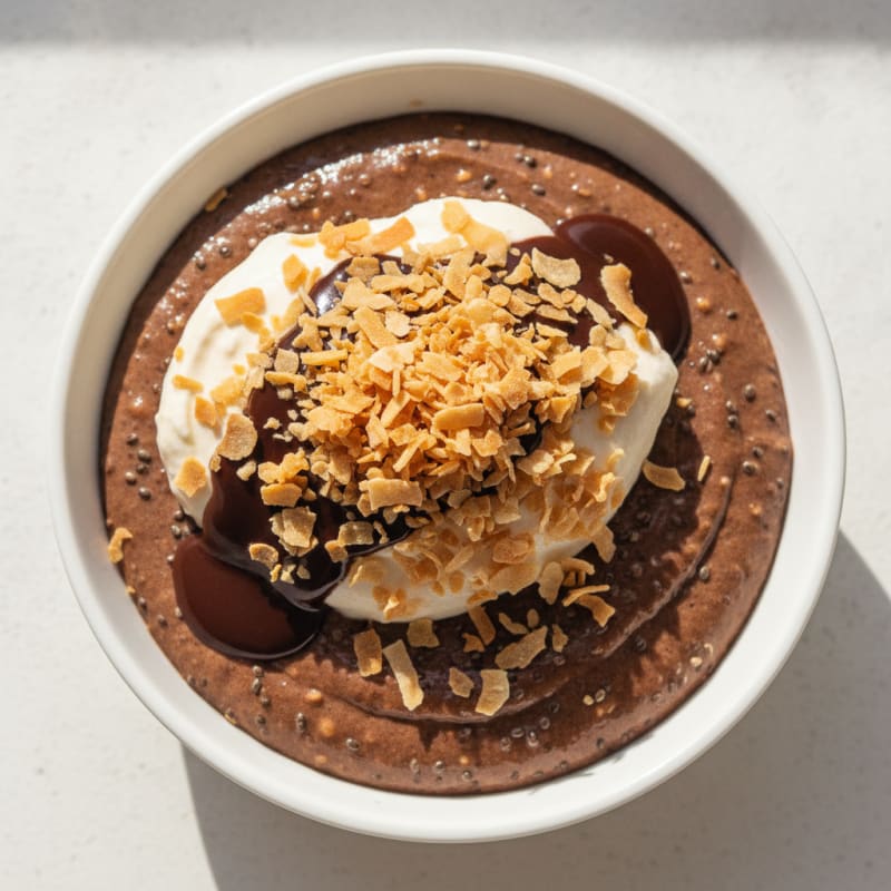 Silky Chocolate Protein Pudding with Toasted Coconut