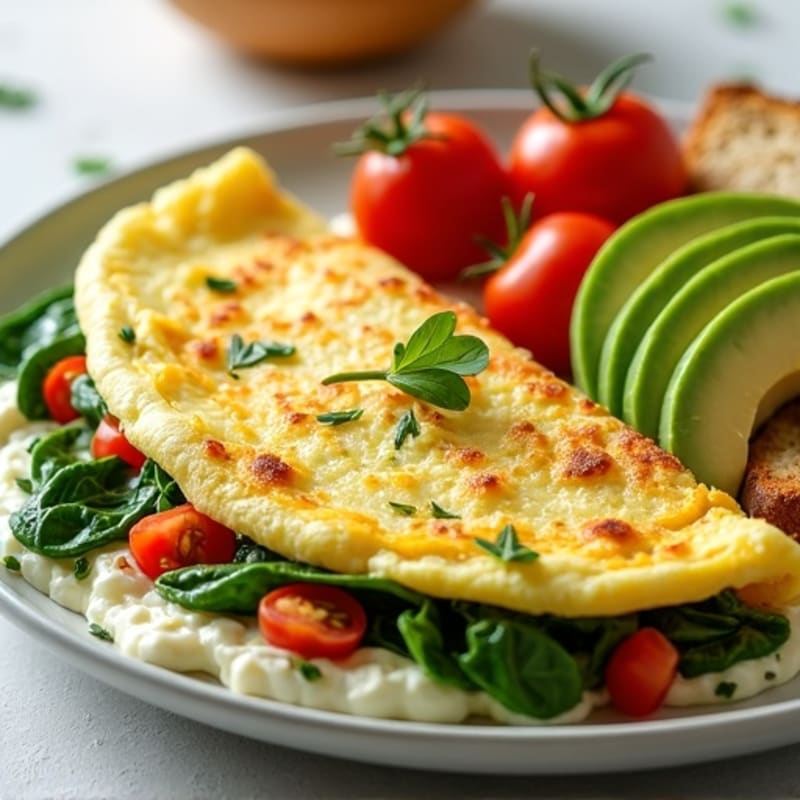 Egg White Spinach Omelette with Cottage Cheese and Fresh Tomatoes