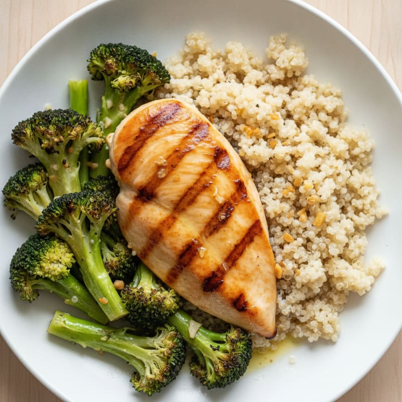 Grilled Chicken Breast with Quinoa and Roasted Broccoli
