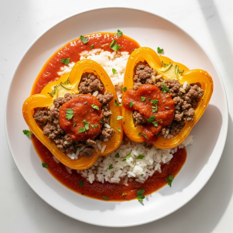 Golden Beef and Rice Stuffed Peppers