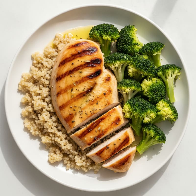 Grilled Chicken Breast with Quinoa and Steamed Broccoli