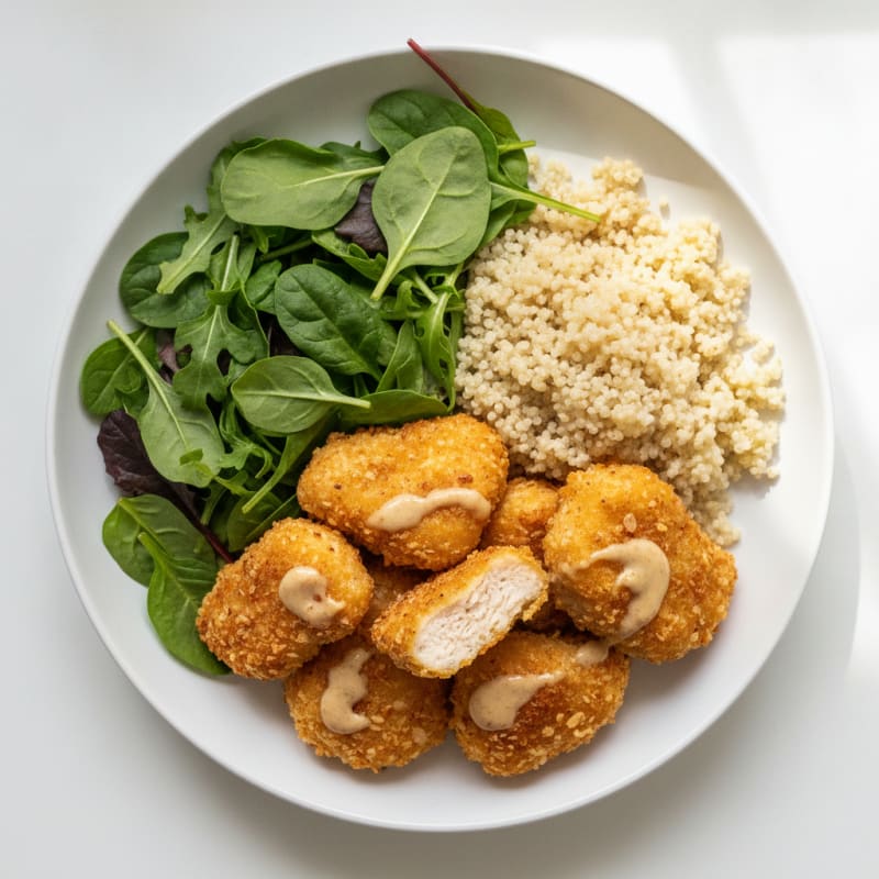 Crispy Baked Chicken Nuggets with Quinoa and Mixed Greens